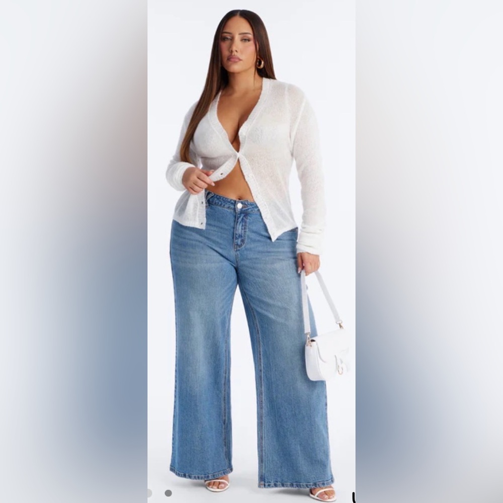 Fashion Nova White Sheer Button-Up Cardigan